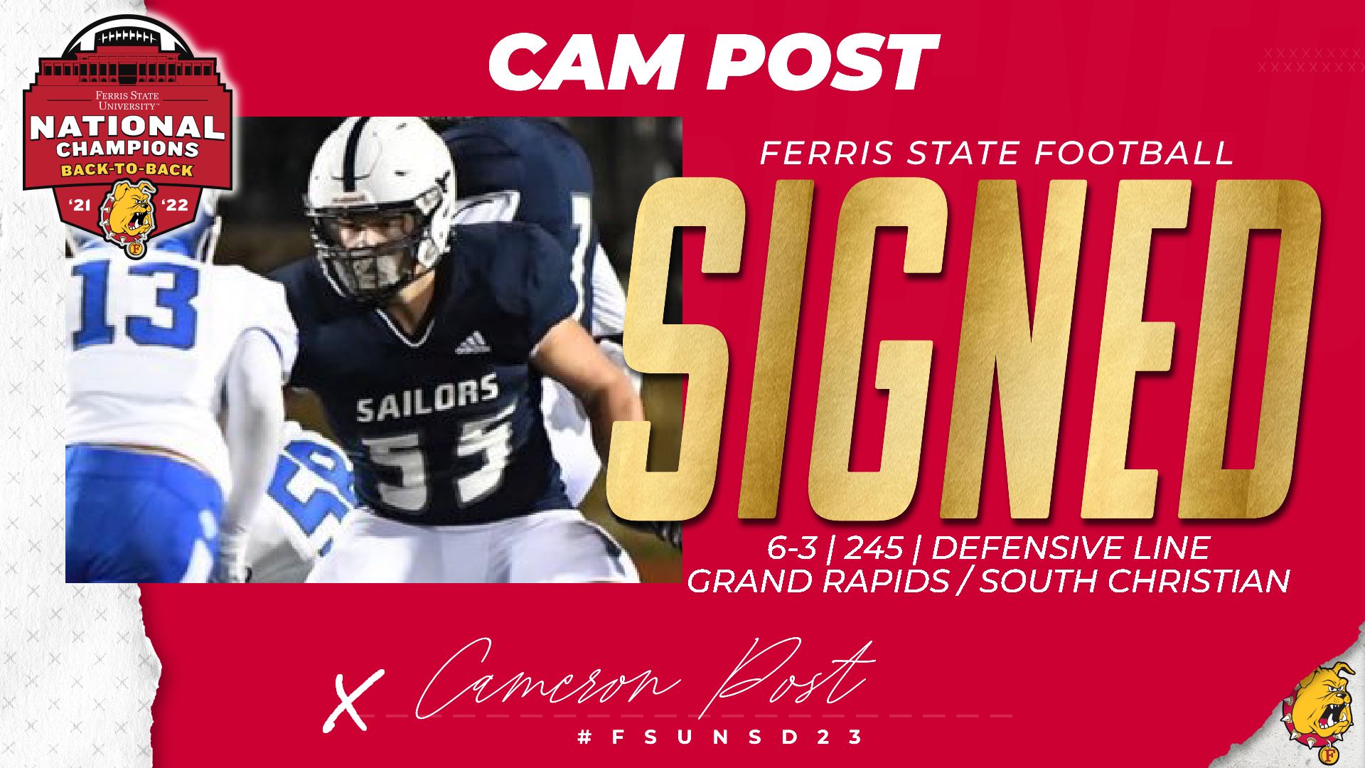 2023 Ferris State Football Signee: Cam Post