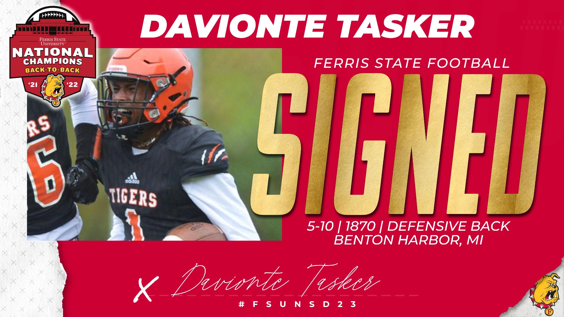 2023 Ferris State Football Signee: Davionte Tasker