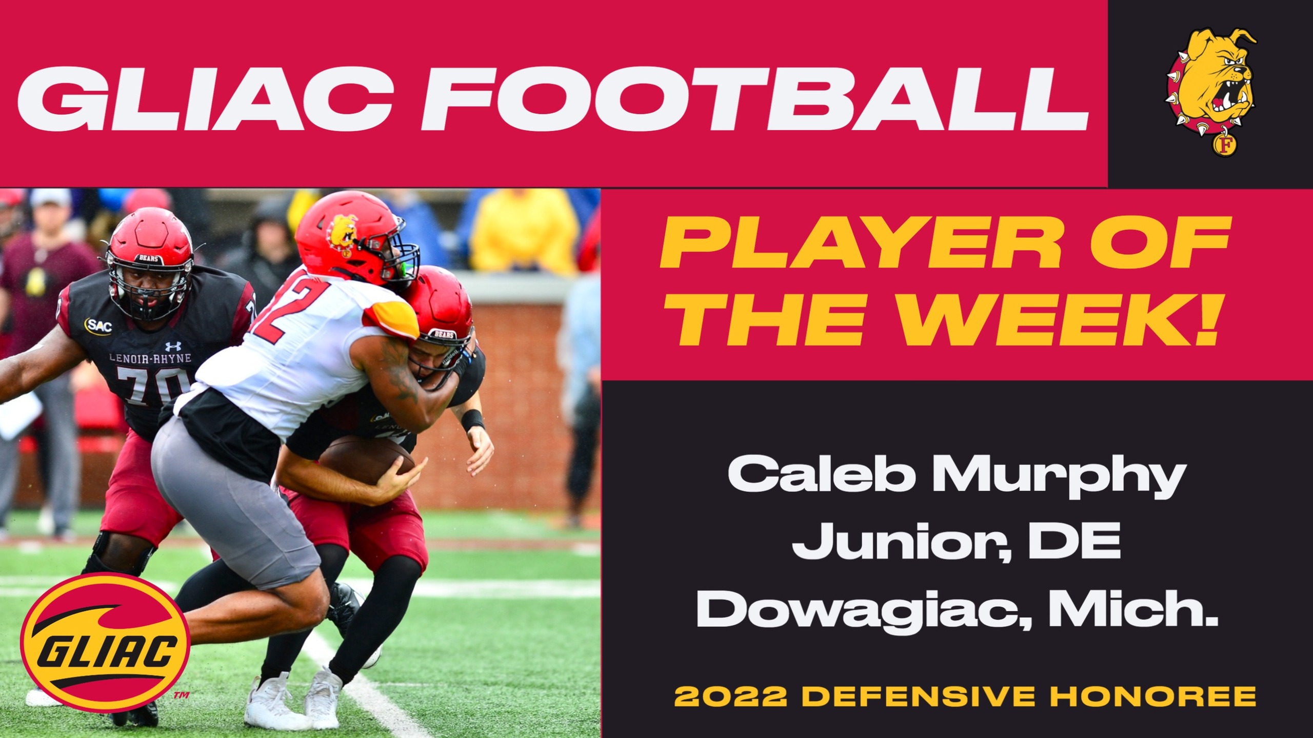 Ferris State's Caleb Murphy Earns Second-Straight GLIAC Defensive Player Of Week Nod