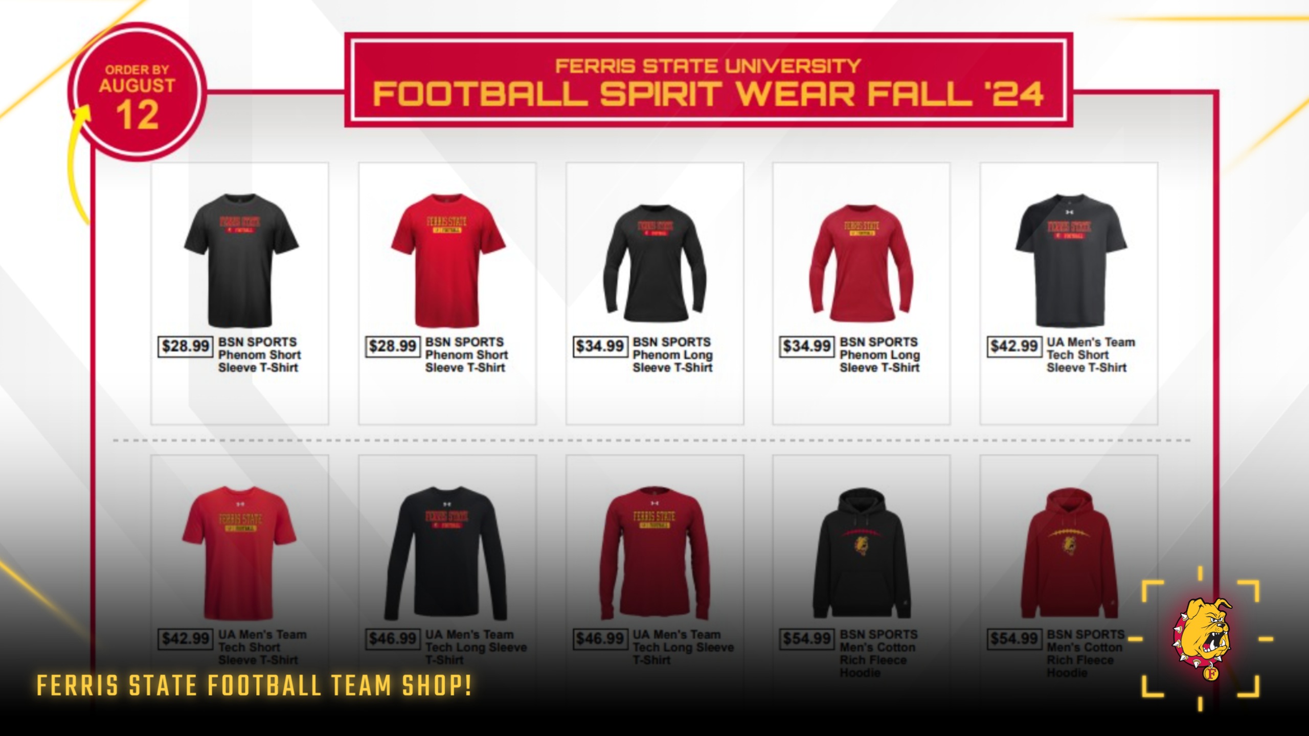LAST CHANCE! Order Official Ferris State Football Team Gear Now! Shop Closes Aug. 15