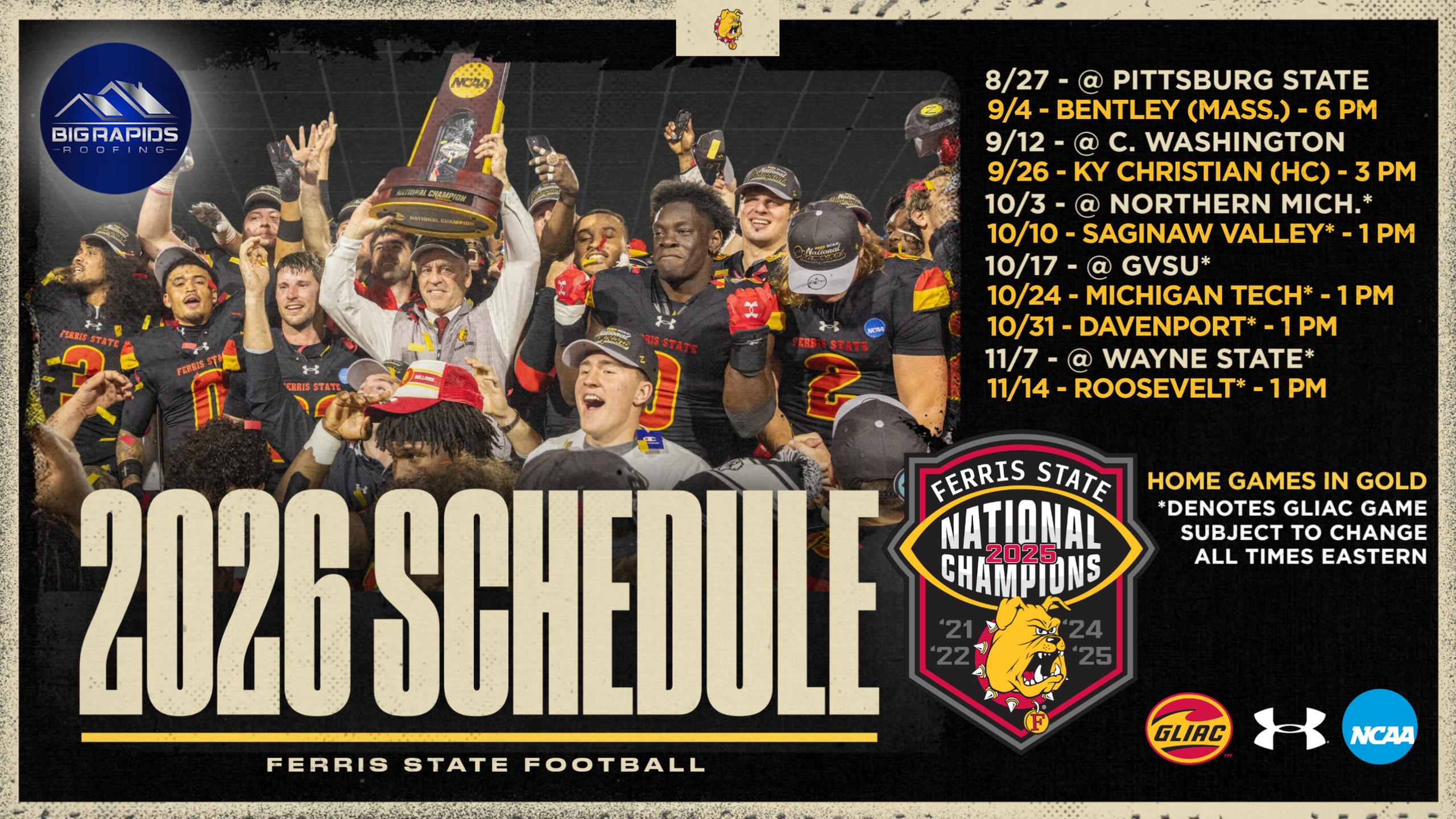 Four-Time National Champion Ferris State Unveils Challenging 2026 Football Slate