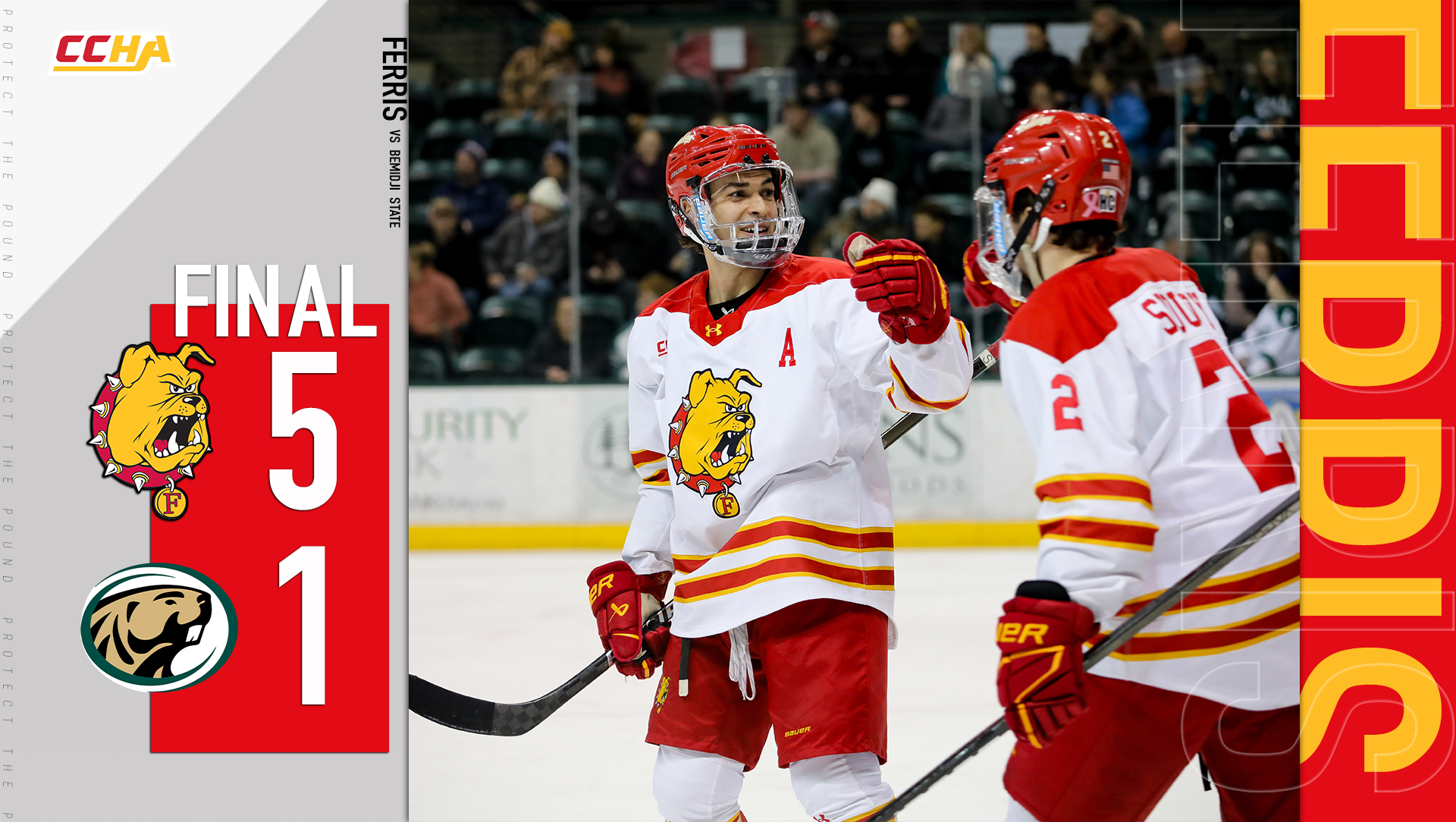Shoudy Scores Twice as Ferris State Hockey Rolls to 5-1 Road Win Over Bemidji State