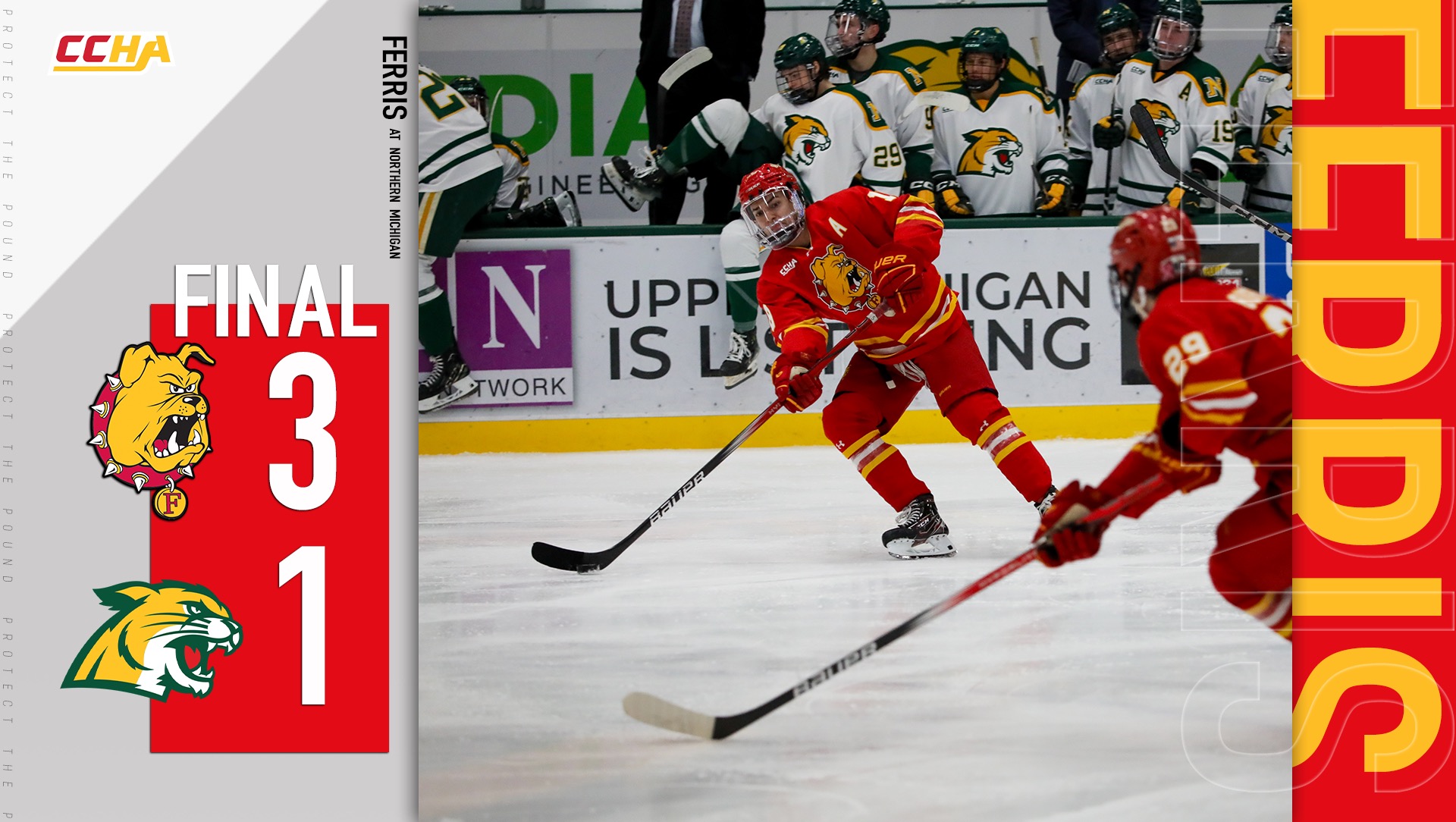 Ferris State Hockey Tops Northern Michigan 3-1 to Open Weekend in Marquette