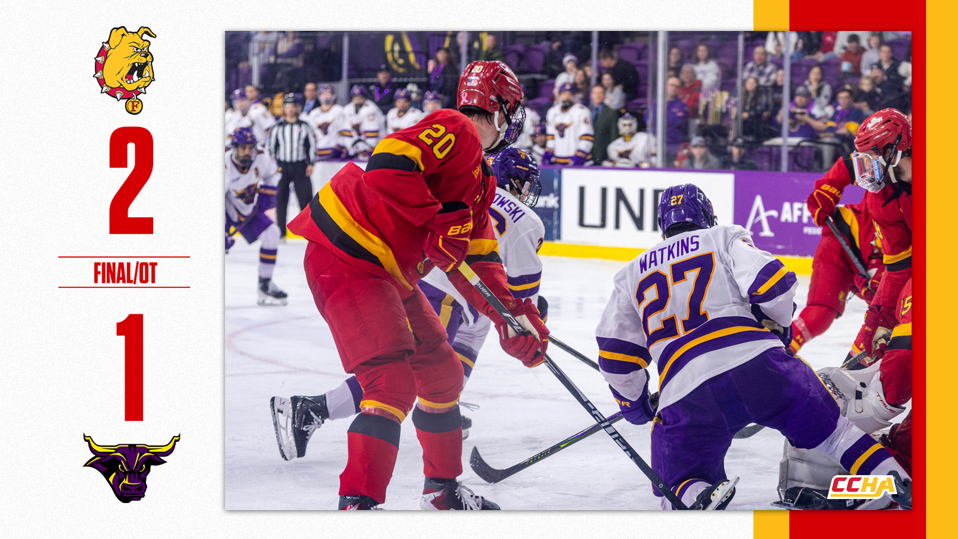 Bulldog Hockey Wins Game 2 of Mason Cup Playoffs 2-1 in Overtime Against #16 Minnesota State