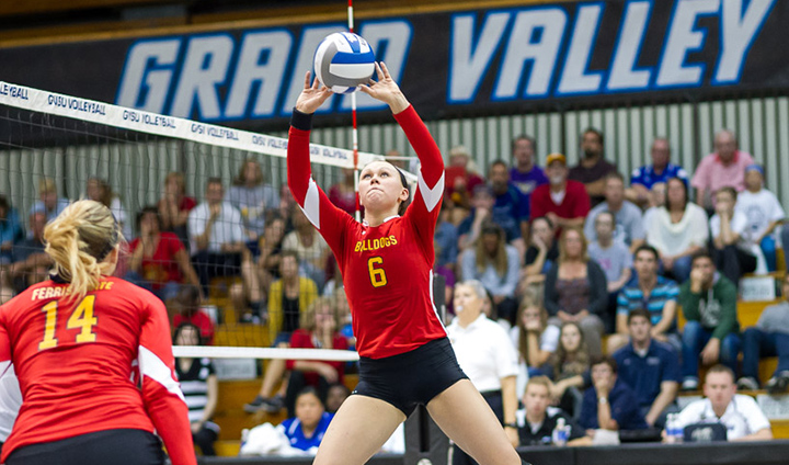 #14 Bulldogs Drop Four-Set Rivalry Match To #18 GVSU For First GLIAC Setback